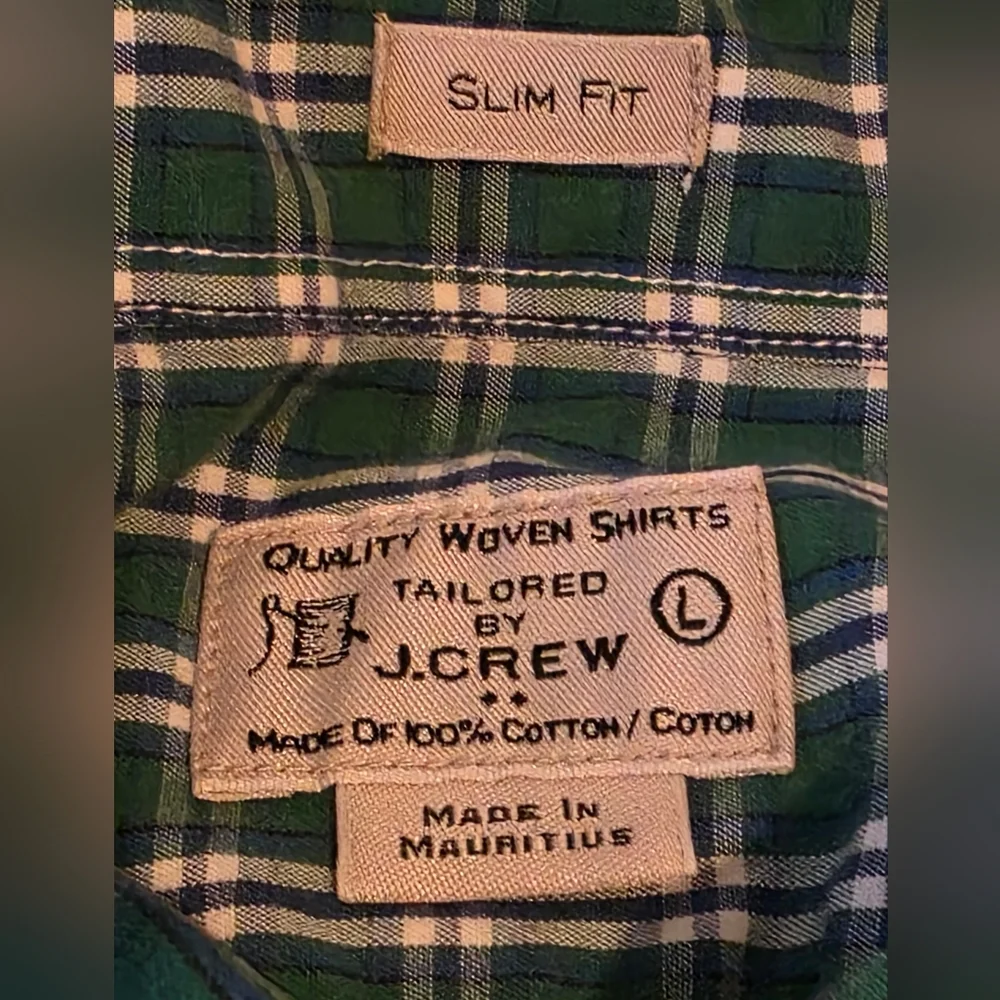 J. Crew Slim Fit Men's Blue & Green Plaid Button Down Shirt 100% Cotton Size L